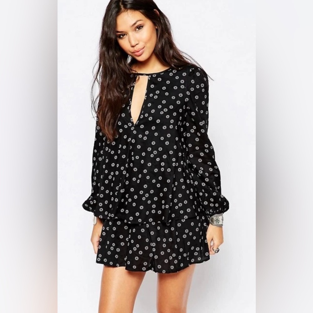 FREE PEOPLE Black Combo Ny Beck Two Layer Dress Size Small. Mini, ruffle Layered
